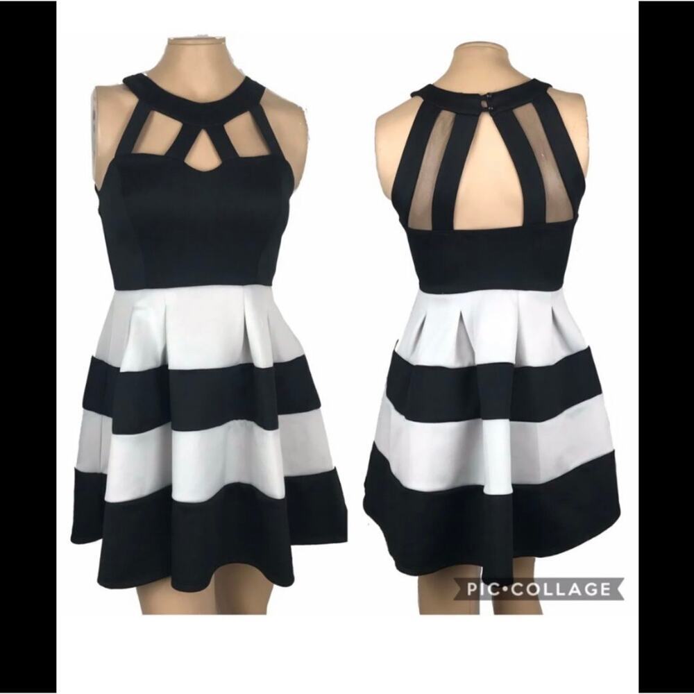 Juniors size 5 Crystal Doll sleeves Skater mini Dress Black & White​​